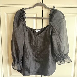 Edge Black Sheer Blouse with Puff Sleeves